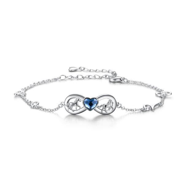 Sterling Silver Horse Infinity Ankle Bracelets with Heart Crystal-0