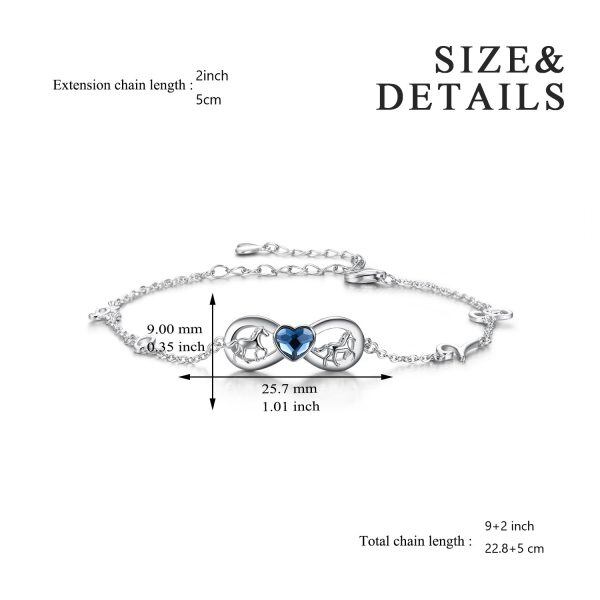 Sterling Silver Horse Infinity Ankle Bracelets with Heart Crystal-1