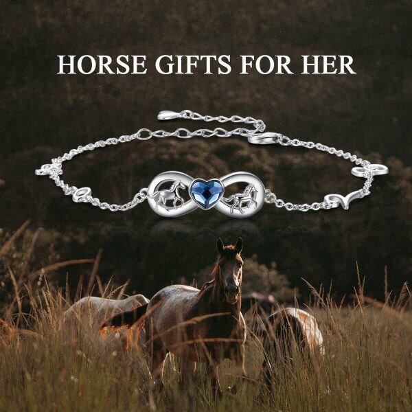 Sterling Silver Horse Infinity Ankle Bracelets with Heart Crystal-4