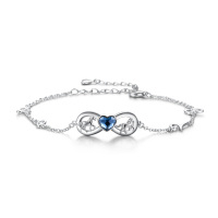 wholesale Sterling Silver Stone Horse Infinity Love Adjustable Anklet for Women - Rhodium Plated- Rhodium Plated