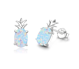 Sterling Silver Opal Pineapple Stud Earrings-0