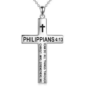 Sterling Silver Cross Pendant Necklace with " Philippians 4:13 I Can Do All Things"-0