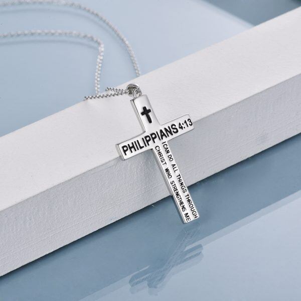 Sterling Silver Cross Pendant Necklace with " Philippians 4:13 I Can Do All Things"-4