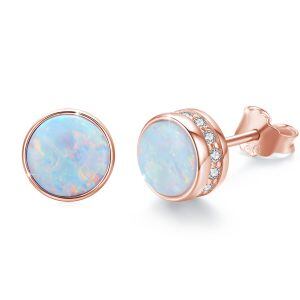 Sterling Silver Round White Opal Stud Earrings-0