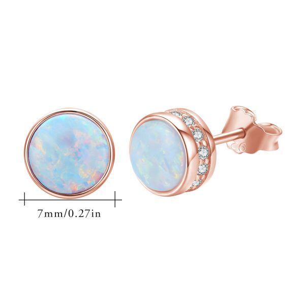 Sterling Silver Round White Opal Stud Earrings-1