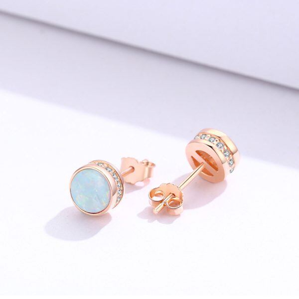 Sterling Silver Round White Opal Stud Earrings-4