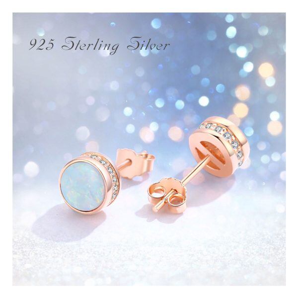 Sterling Silver Round White Opal Stud Earrings-5