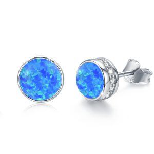 Sterling Silver Round Blue Opal Stud Earrings-0