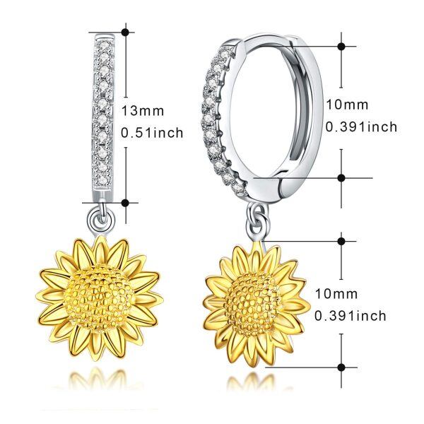 Sterling Silver Sunflower Dangle Earrings with Shining Cubic Zirconia-1