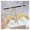 wholesale Gold-Plated 925 Sterling Silver CZ Sunflower Drop Dangle Earrings for Women Girls -0-3