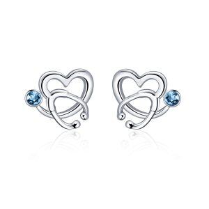 Sterling Silver Stethoscope Heart Stud Earrings with March Birthstone Crystal-0