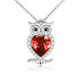wholesale 925 Sterling Silver Red Crystal Heart Owl Pendant Necklace-0-0