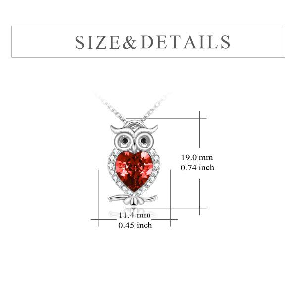 Sterling Silver Owl Pendant Necklace with Red January Birthstone-1