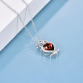 wholesale 925 Sterling Silver Red Crystal Heart Owl Pendant Necklace-0-4