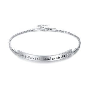 Sterling Silver Inspirational Adjustable Chain Bracelets,Engraved "She Believed She Could So She Did"-0