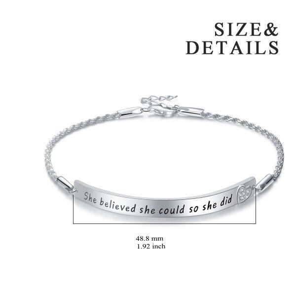 Sterling Silver Inspirational Adjustable Chain Bracelets,Engraved "She Believed She Could So She Did"-1