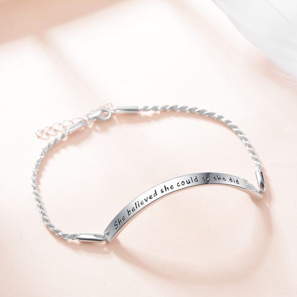 Sterling Silver Inspirational Adjustable Chain Bracelets,Engraved "She Believed She Could So She Did"-4