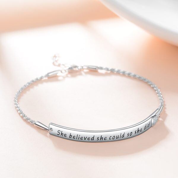 Sterling Silver Inspirational Adjustable Chain Bracelets,Engraved "She Believed She Could So She Did"-5