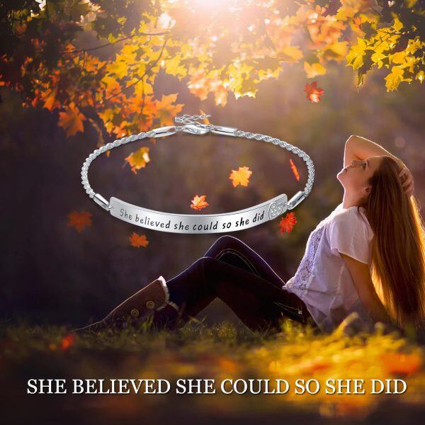 Sterling Silver Inspirational Adjustable Chain Bracelets,Engraved "She Believed She Could So She Did"-6