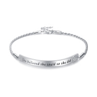 wholesale 925 Sterling Silver Crystal Heart Inspirational Adjustable Women's Graduation Bracelet- Rhodium Plated