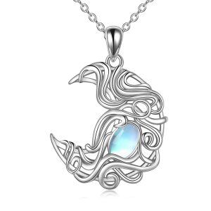 Sterling Silver Moon Moonstone Pendant Necklace-0