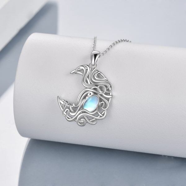 Sterling Silver Moon Moonstone Pendant Necklace-3