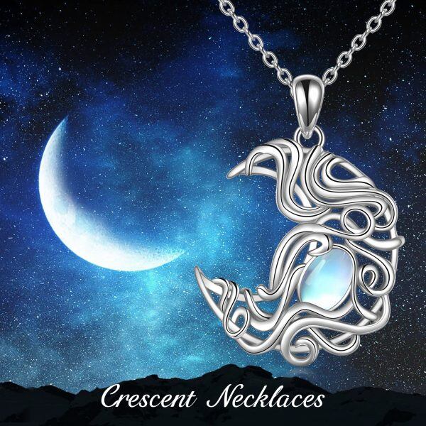 Sterling Silver Moon Moonstone Pendant Necklace-5