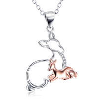 wholesale 925 Sterling Silver Rose Gold Plated CZ Mother & Child Deer Necklace Pendant  for Women Girls- Two Tone