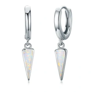 Sterling Silver Triangle Opal Dangle Earrings-0