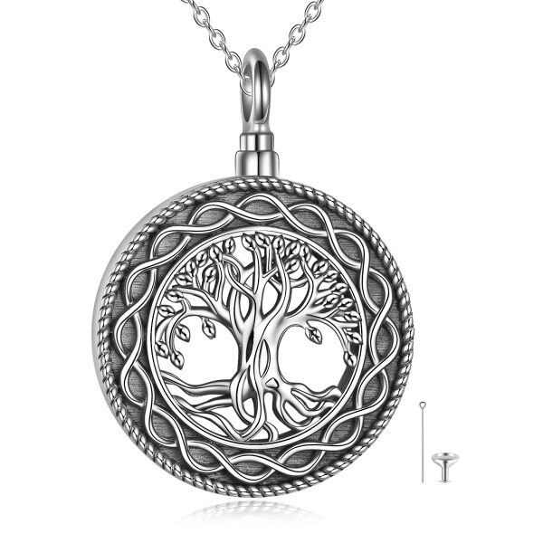 Sterling Silver Oxidized Tree of Life Urn Necklace-0