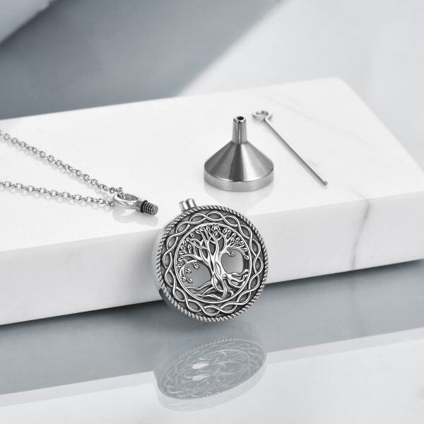 Sterling Silver Oxidized Tree of Life Urn Necklace-3