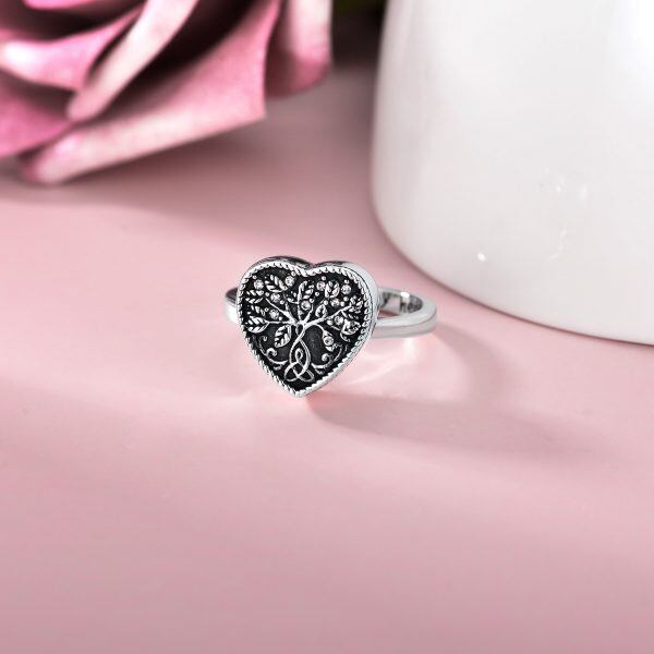 Sterling Silver Celtic Knot Tree of Life Heart Urn Ring-2