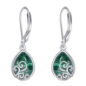 Sterling Silver Malachite Filigree Dangle Earrings-0