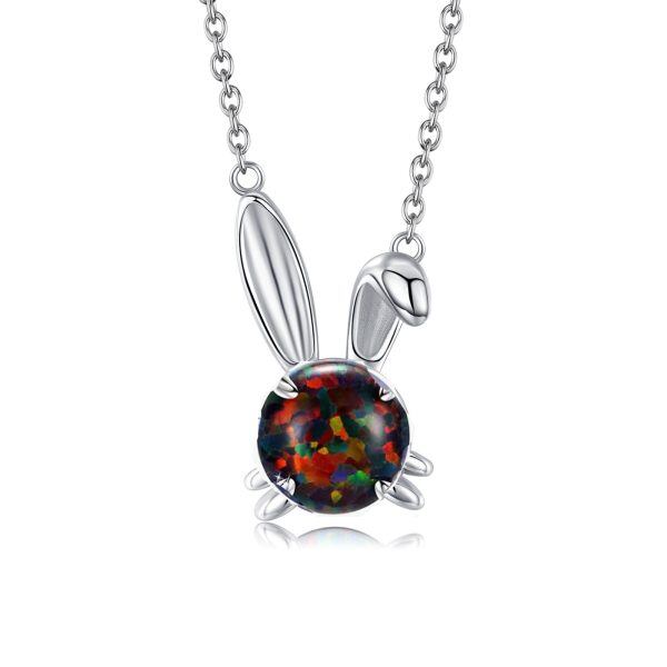 Sterling Silver Black Opal Rabbit Pendant Necklaces-0