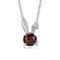 wholesale 925 Sterling Silver Black Fire Opal Bunny Pendant Necklace - Cute Animal Charm s for Her-0-0
