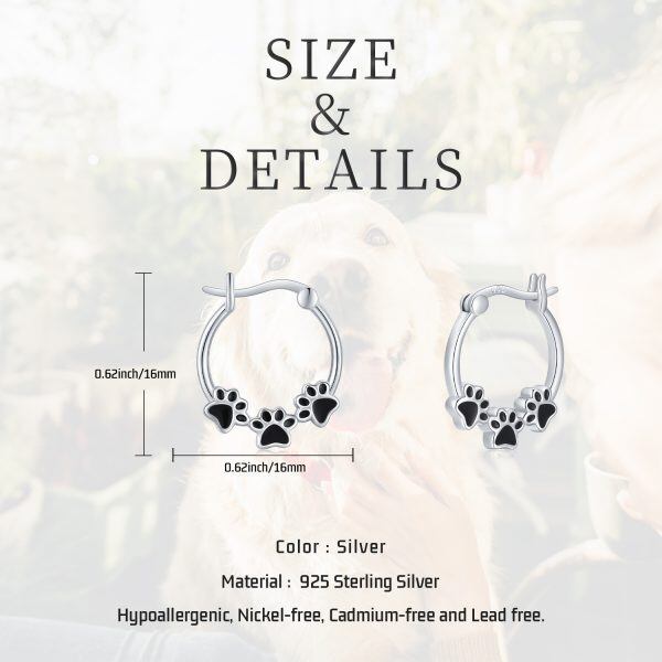 Sterling Silver Dog Paw Print Hoop Earrings-1