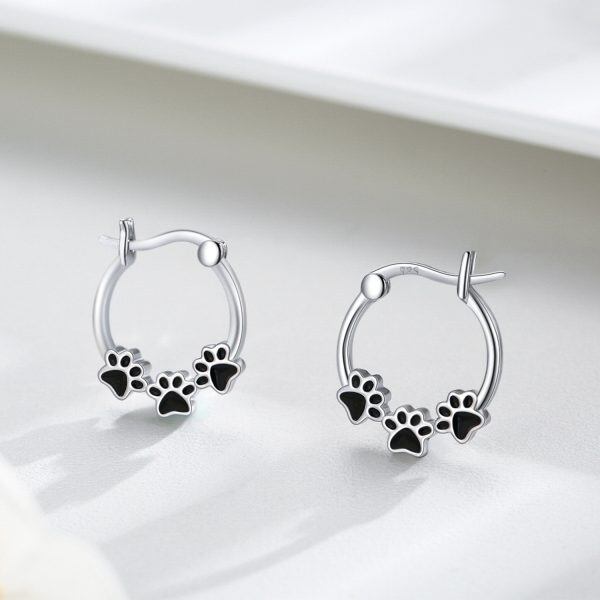 Sterling Silver Dog Paw Print Hoop Earrings-5