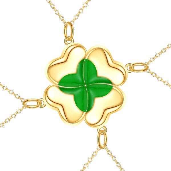 Sterling Silver with Yellow Gold Plated Four Leaf Clover Pendant Necklace-1