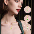 wholesale 925 Sterling Silver Green Enamel Four Leaf Clover Heart Charm Necklaces for Women  Ideas-0-2