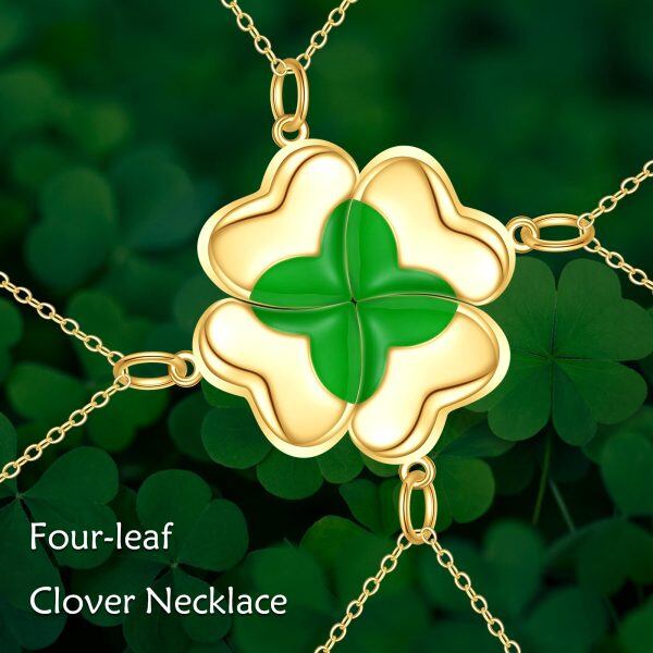 Sterling Silver with Yellow Gold Plated Four Leaf Clover Pendant Necklace-3