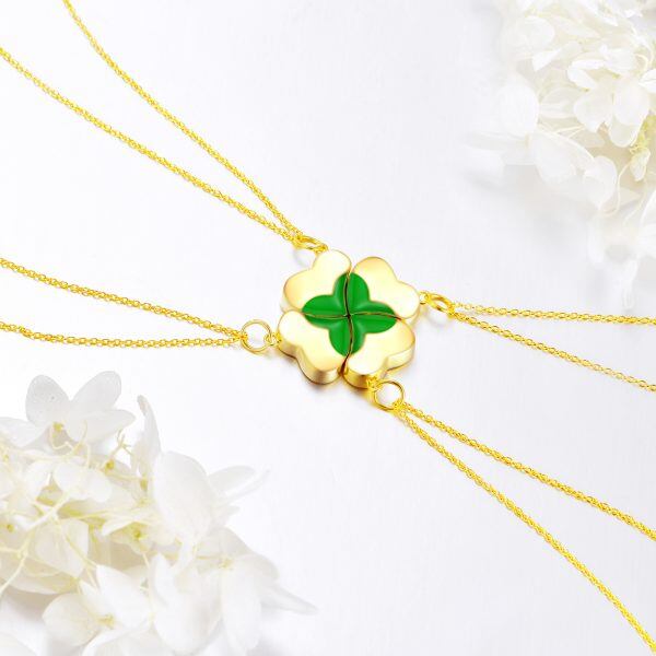 Sterling Silver with Yellow Gold Plated Four Leaf Clover Pendant Necklace-6