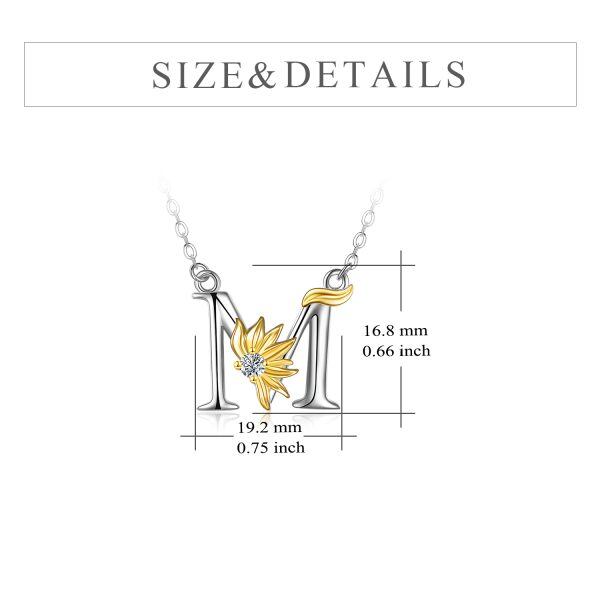 Sterling Silver Two-Tone Initial Letter M Sunflower Pendant Necklace-3