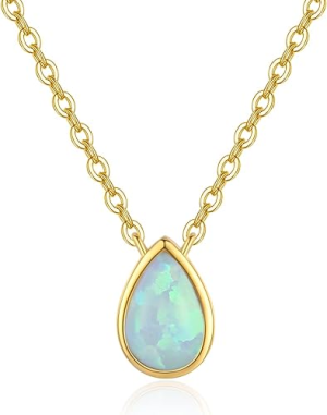 14K Gold Green Teardrop Opal Pendant Necklace-0