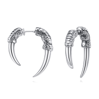 wholesale 925 Sterling Silver Gothic Punk Dragon Claw Stud Earrings for Men & Women - Vintage Style Jewellery Gift- Rhodium Plated