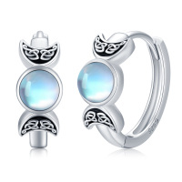 wholesale 925 Sterling Silver Moonstone Celtic Knot Triple Moon Goddess Huggie Hoop Earrings Pagan Wiccan Jewelry- Rhodium Plated