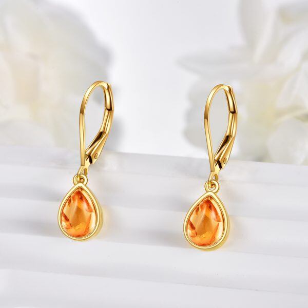 14K Gold Pear Shaped Amber Dangle and Drop Earrings-2