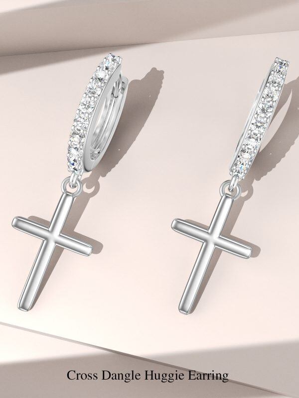 Sterling Silver Cross Hoop Earrings-2