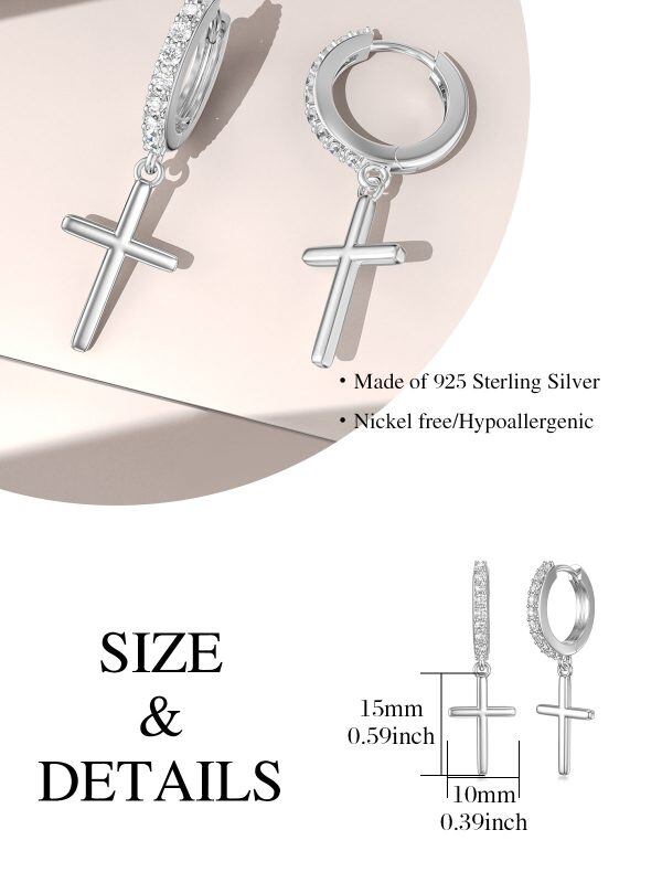 Sterling Silver Cross Hoop Earrings-5