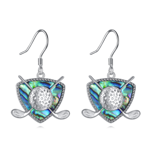 Sterling Silver Abalone Golf Dangle and Drop Earrings-0