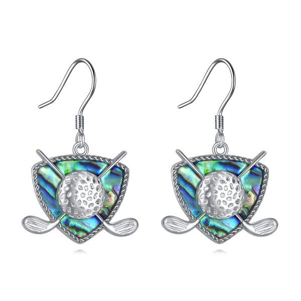 Sterling Silver Abalone Golf Dangle and Drop Earrings-1